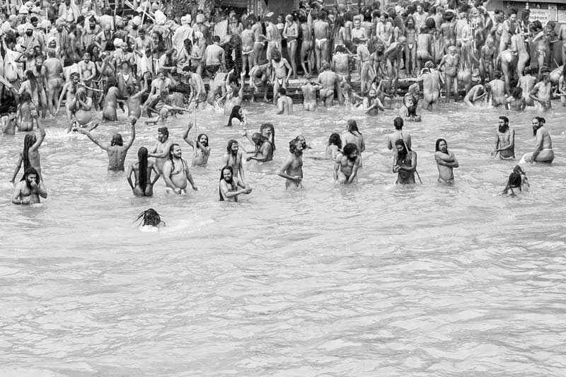 The connection between Water and Religion - Naga Sadhus performing 'shahi snan' at Har ki Pauri, Haridwar, Uttarakhand
